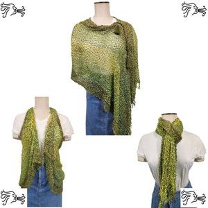 Olive Green Silver Stripe Poncho Vest Scarf Adjustable Tassel…
